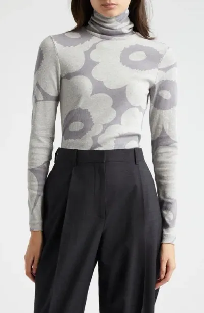 Marimekko Emali Unikko Rib Turtleneck Top In Grey