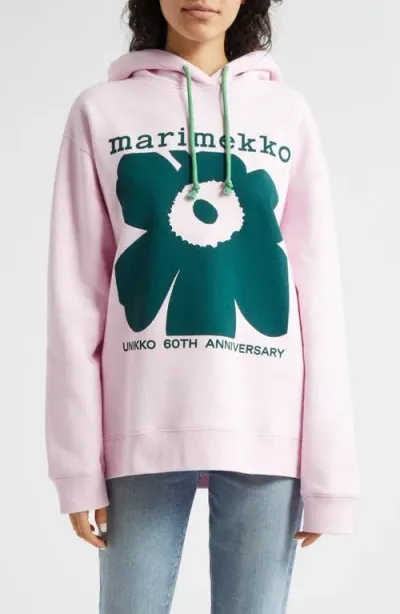 Marimekko Luuppi Unikko Oversize Graphic Hoodie In Light Pink Dark Green