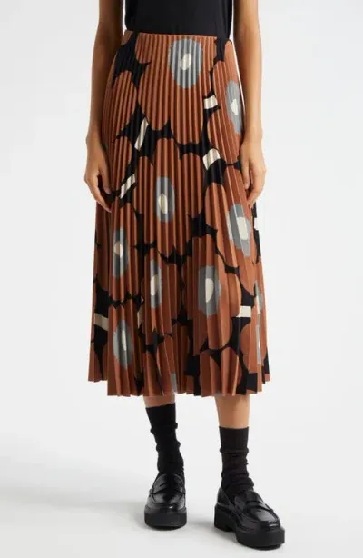 Marimekko Myy Unikko Floral Pleated Midi Skirt In Brown Black Grey