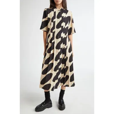 Marimekko Pliitti Linssi Button Front Midi Dress In Brown Black