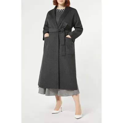 Marina Rinaldi Bondeno Tie Belt Double Face Virgin Wool Coat In Medium Grey