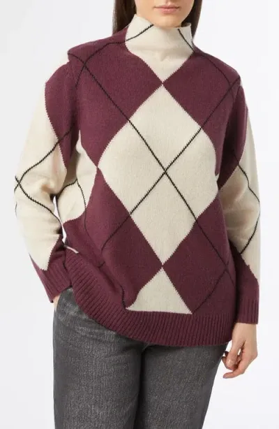 Marina Rinaldi Caco Virgin Wool Argyle Sweater In Bordeaux