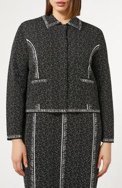 Marina Rinaldi Fiodi Crop Knit Jacket In Black White