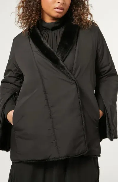 Marina Rinaldi Mirca Padded Faux Fur Reversible Jacket In Black