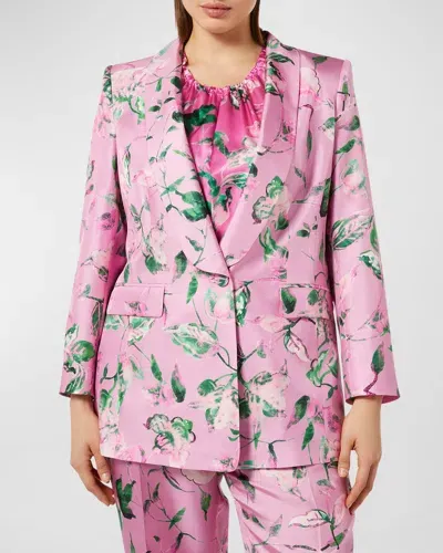 Marina Rinaldi Plus Size Onore Floral-print Silk Jacket In Pink