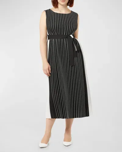 Marina Rinaldi Plus Size Zingaro Pleated Two-tone Midi Dress In Black White