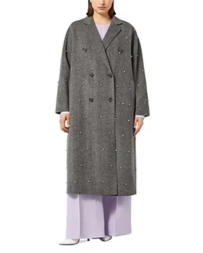 Marina Rinaldi Wool Herringbone Long Coat In White Black