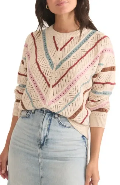 Marine Layer Brooke Stripe Open Stitch Crewneck Sweater In Cream Multi