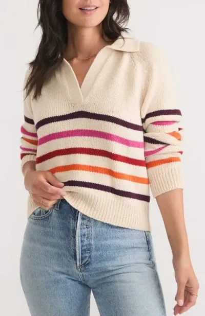 Marine Layer Claire Polo Sweater In Warm Stripe