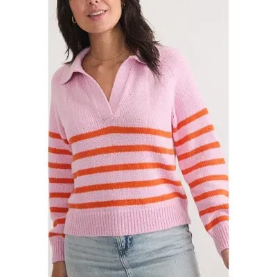 Marine Layer Claire Stripe Wool & Cotton Polo Sweater In Pink/orange Stripe