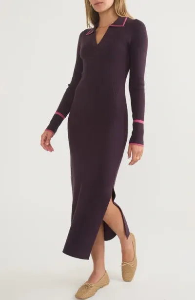 Marine Layer Contrast Trim Long Sleeve Polo Sweater Dress In Windsor Wine