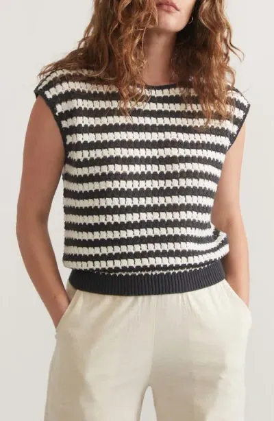 Marine Layer Faye Stripe Cap Sleeve Sweater In Black/white Stripe