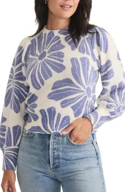 Marine Layer Floral Print Balloon Sleeve Crewneck Sweater In Blue Floral