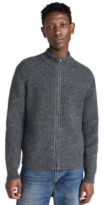 Marine Layer Full Zip Fisherman Sweater Charcoal