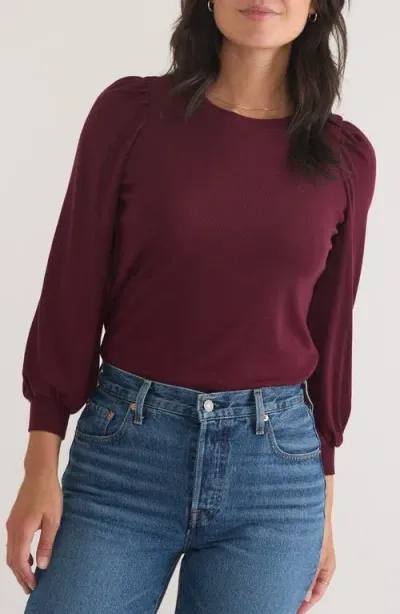 Marine Layer Lexi Puff Sleeve Rib Top In Windsor Wine