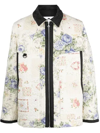 Marine Serre Boutis Floral-print Quilted Jacket In Neutrals