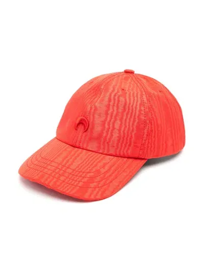 Marine Serre Logo-embroidered Moire-effect Cap In Red