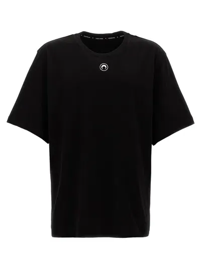 Marine Serre Logo Embroidery T Shirt In Black