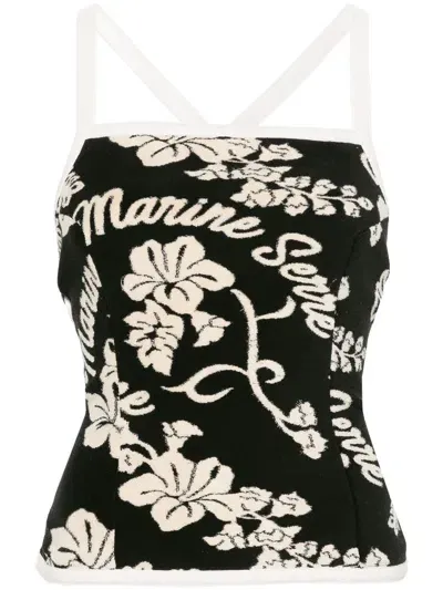 Marine Serre Patterned-jacquard Top In Black