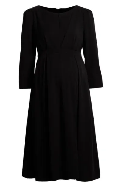 Marion Women's Empire Waist Maternity & Nursing Midi Tea Dress In Tencel (regular & Petite) In Black