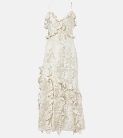 Markarian Calandra Ruffled Floral Jacquard Midi Dress In White