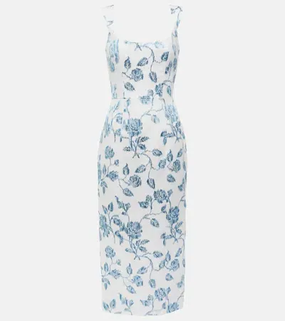 Markarian Floral Linen Midi Dress In Blue