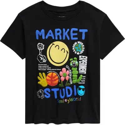 Market Kids' Smiley® Studio Cotton Graphic T-shirt In Black