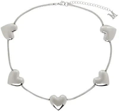 Marland Backus Silver Heart Strings Necklace In Stainless Steel