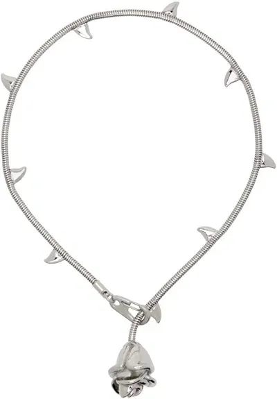 Marland Backus Silver Rosebud Necklace In Stainless Steel