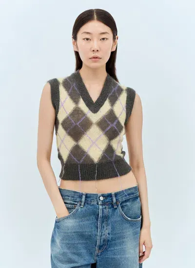 Marni Check-print Knitted Vest In Grey