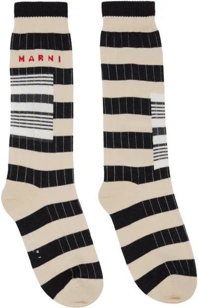 Marni Intarsia-knit Logo Socks In Neutrals