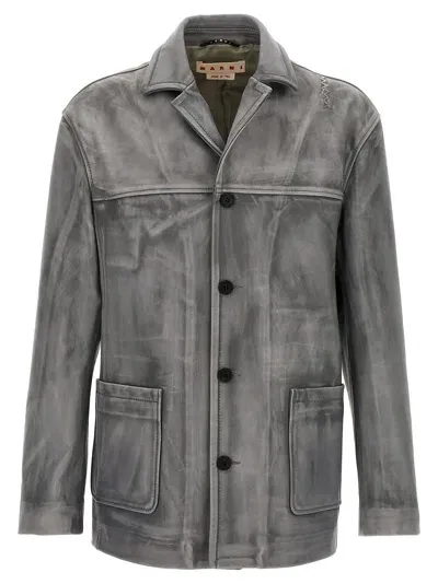 Marni Biker Jacket In Gray