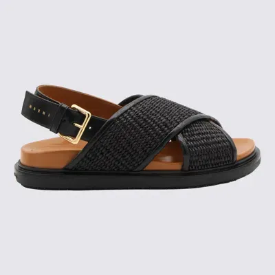 Marni Black Cotton Fussbeet Sandals In Black/earth Of Siena