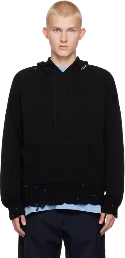 Marni Black Dishevelled Mending Hoodie In 00n99 Black