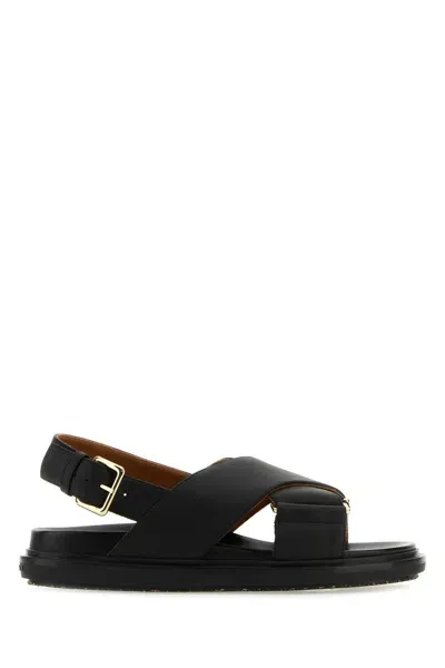 Marni Black Leather Fussbett Sandals