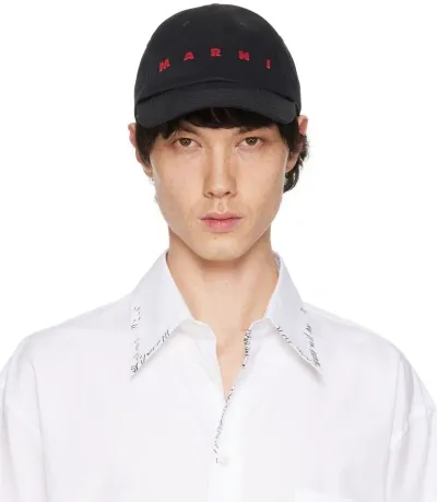 Marni Black Logo Cap In Black 00n99