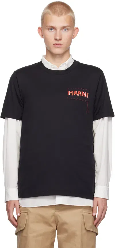 Marni Black Logo Patch T-shirt In 00n99 Black