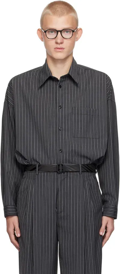 Marni Black Pinstripe Wool Shirt In Stn99 Black