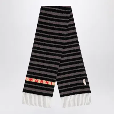 Marni Black Striped Alpaca Blend Scarf With Logo