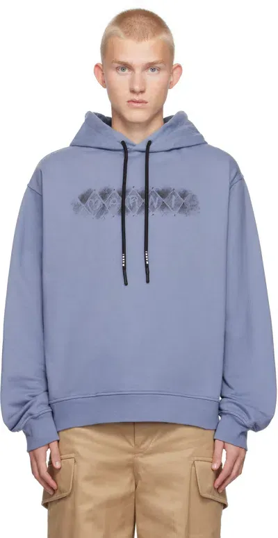 Marni Blue Argyle Logo Hoodie In Mab36 Shadow