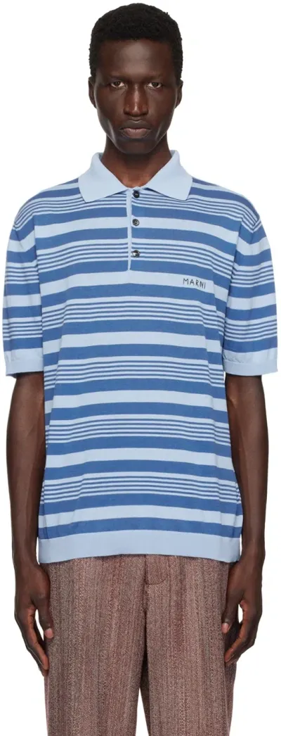 Marni Blue Striped Polo In Rgb52 Azure