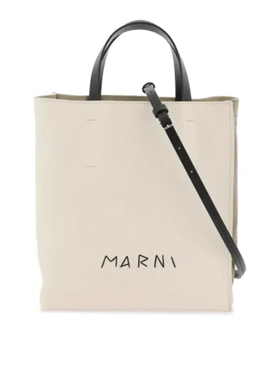 Marni Museo Mending-logo Leather Tote Bag In White