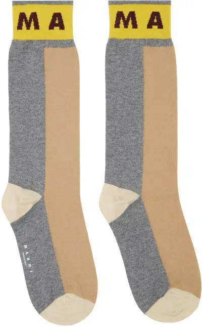 Marni Brown & Gray Colour-block Cotton Socks In Icm20 Earth Of Siena