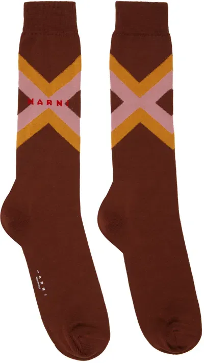 Marni Brown Micro Argyle Socks In 00m40 Raisin