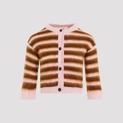 Marni Striped Brushed Wool Cardigan In Brown