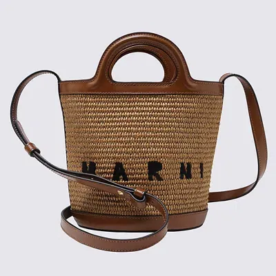 Marni Brown Raffia And Leather Tropicalia Mini Bucket Bag