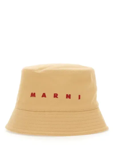 Marni Bucket Hat With Logo In Beige