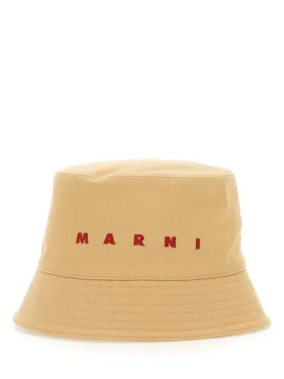 Marni Bucket Hat With Logo In Beige