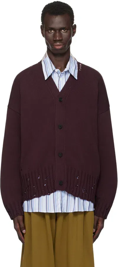 Marni Burgundy Dishevelled Cardigan In 00m74 Dark Raisin