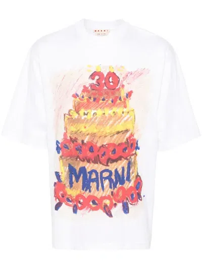 Marni Cake-print Jersey T-shirt In White